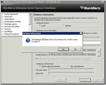 11 BES database creation