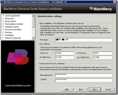 13 BES administrative settings screen